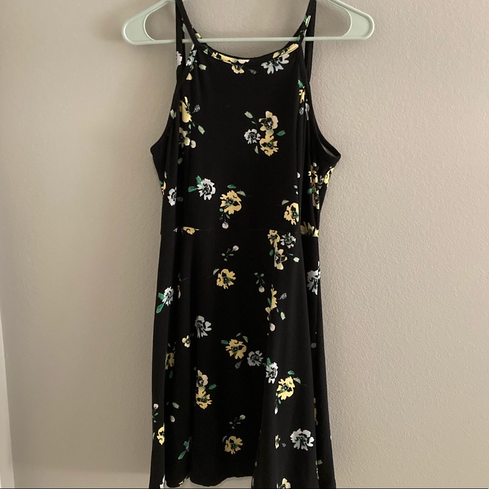 Cute black dress with yellow flower pattern!